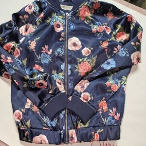 Zara Floral Bomber Jacket - Navy and Pink